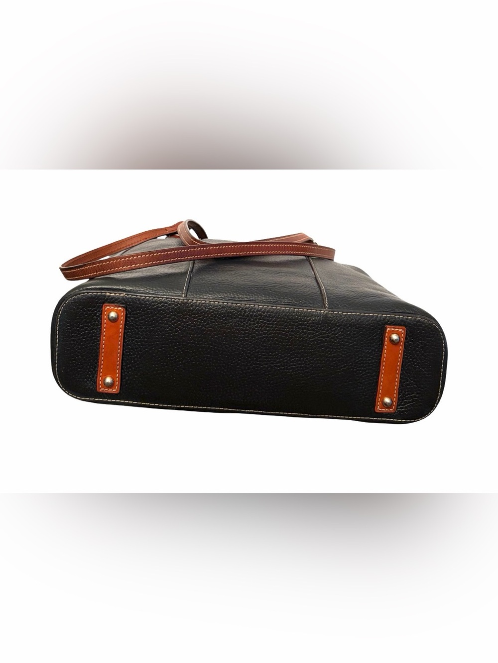 Dooney & Bourke Lexington 14" Shopper Dark Navy Tan Pebbled Leather Shoulder Bag - Picture 10 of 14